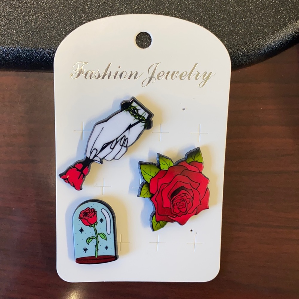 Enamel Rose Themed Pin Set of 3